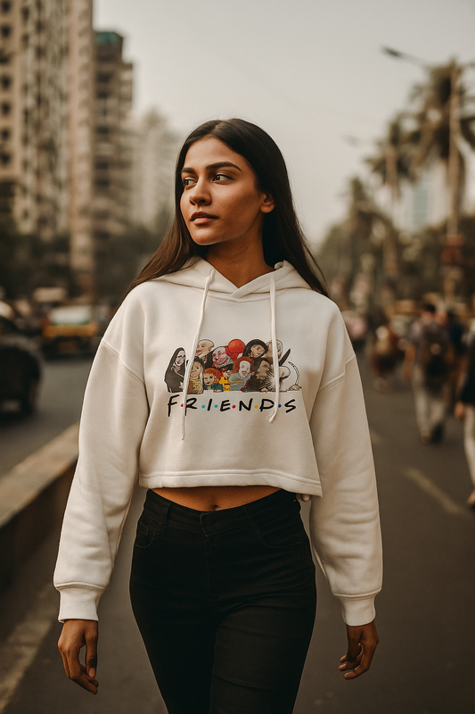 Desi Women's Crop Hoodie Rizzz-Horror Edition White