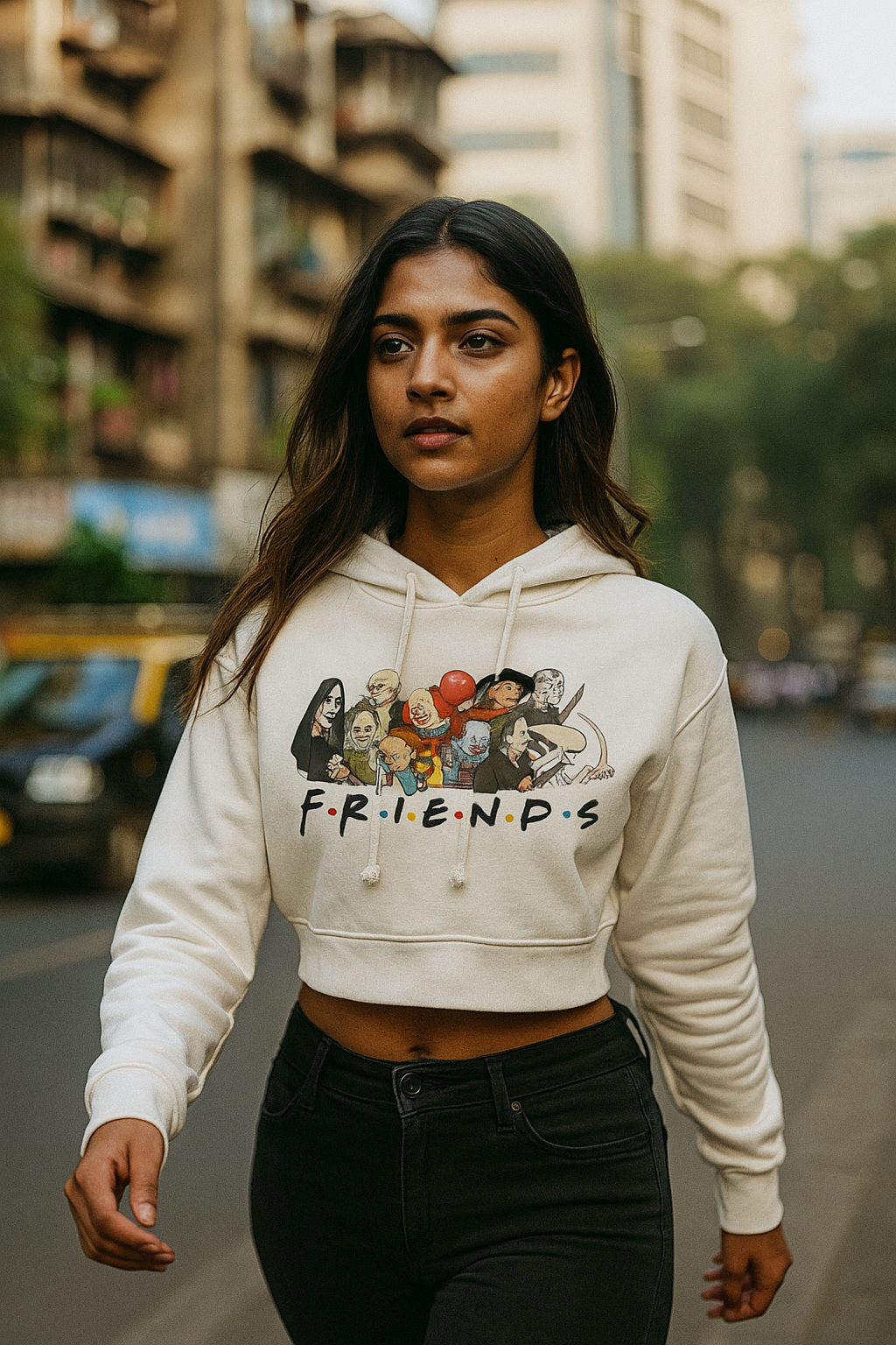 Desi Women's Crop Hoodie Rizzz-Horror Edition White